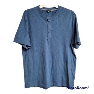 Dkny Blue Short Sleeve Slub Henley Shirt